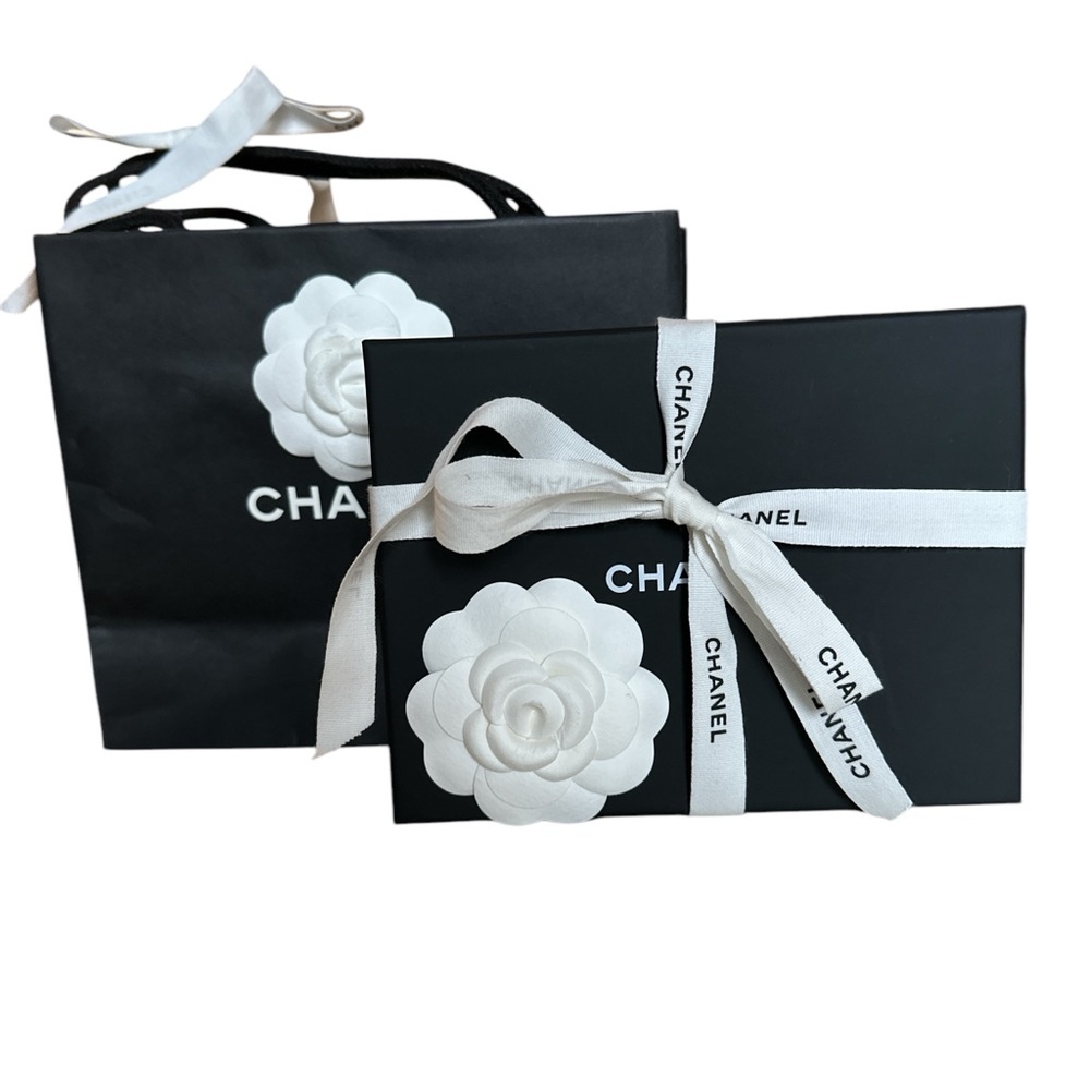 Chanel Camellia Gift Box Shopping Bag Set Black Cream Flower White Ribbon - Picture 4 of 8